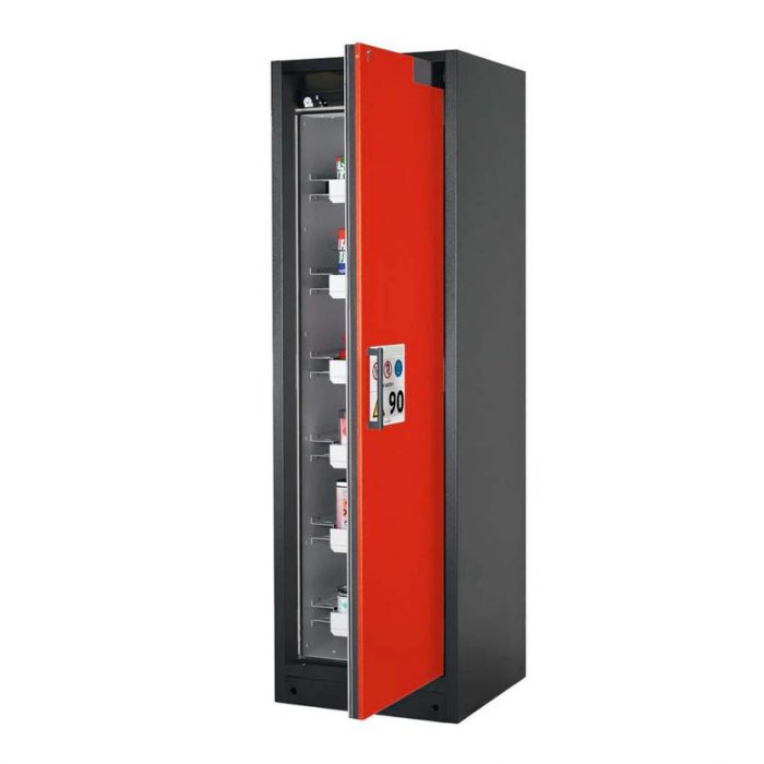 Brandsäkert kemikalieskåp Select W-66R bredd 600 mm, 6 utdragskar, högerhängd dörr - Röd