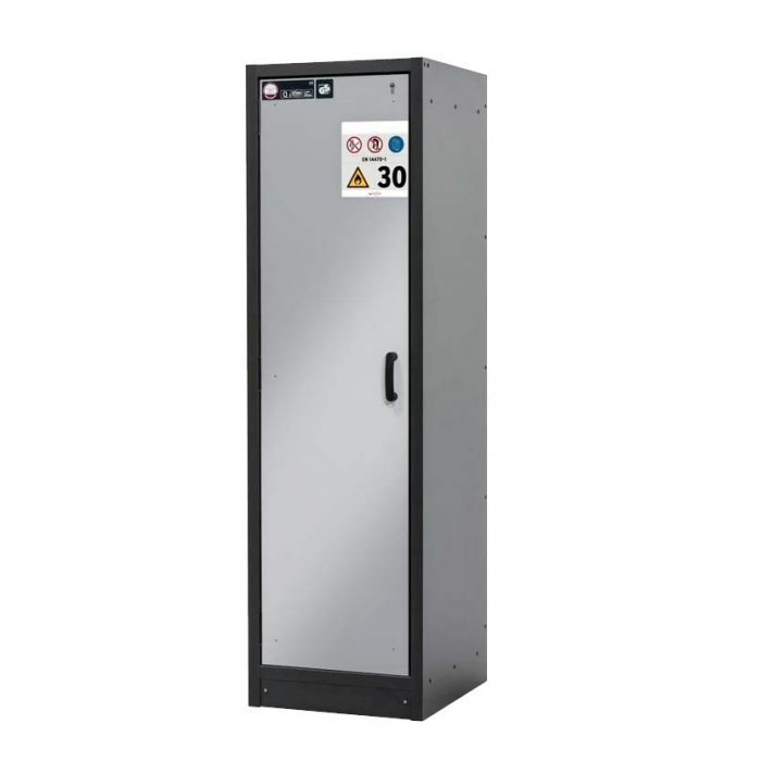 Brandklassat kemikalieskåp BaseLine 30-64L, bredd 600 mm, fyra utdragskar, vänsterhängd dörr - Silver