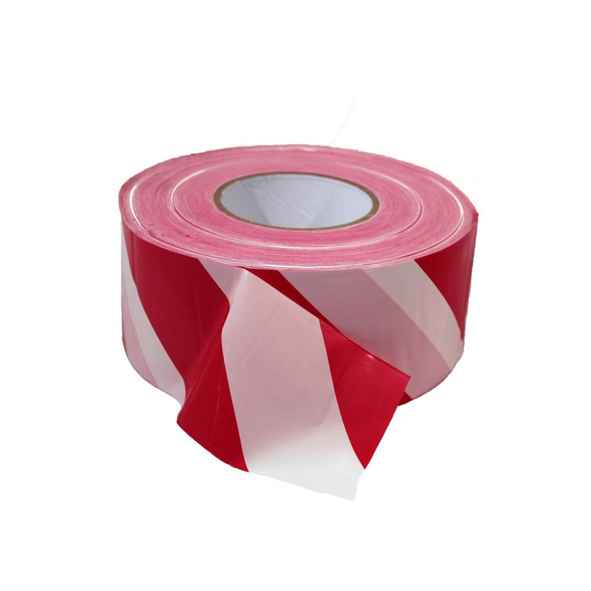 Avspärrnings- och varningsband röd/vit 75 mm x 500 m