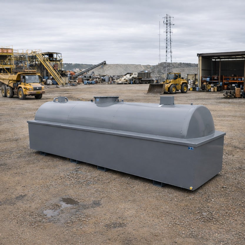 Miljötank, cylindrisk gårdstank med spillkar och regnkrage, 3-10 m³