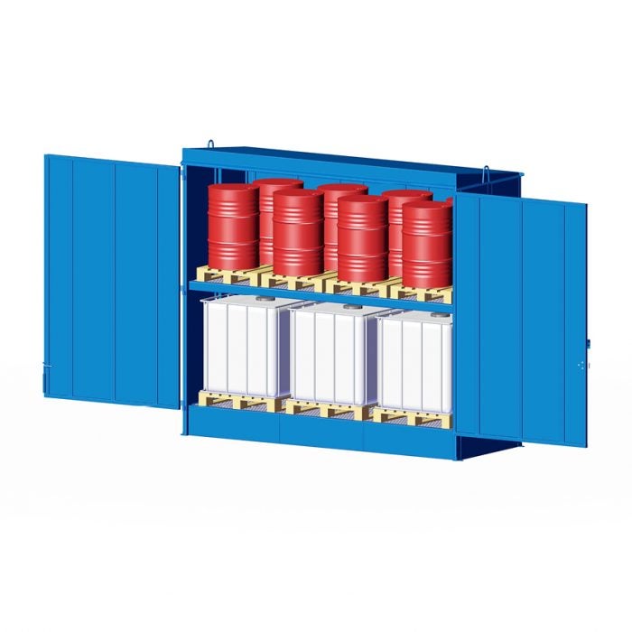 Miljöcontainer 3,7 x 1,4 m för 6 st IBC eller 20 st 200-liters fat, oisolerad