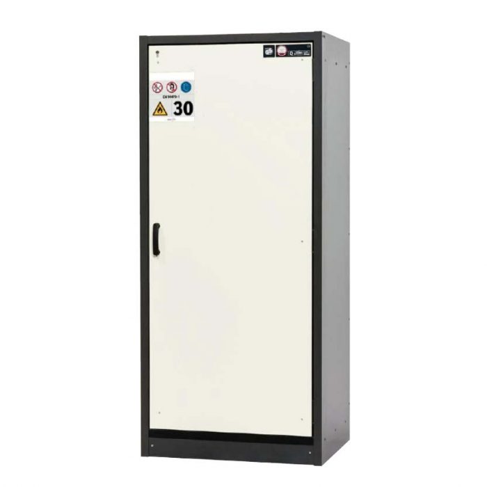 Brandklassat kemikalieskåp BaseLine 30-94R, bredd 900 mm, fyra utdragskar, högerhängd dörr - Vit